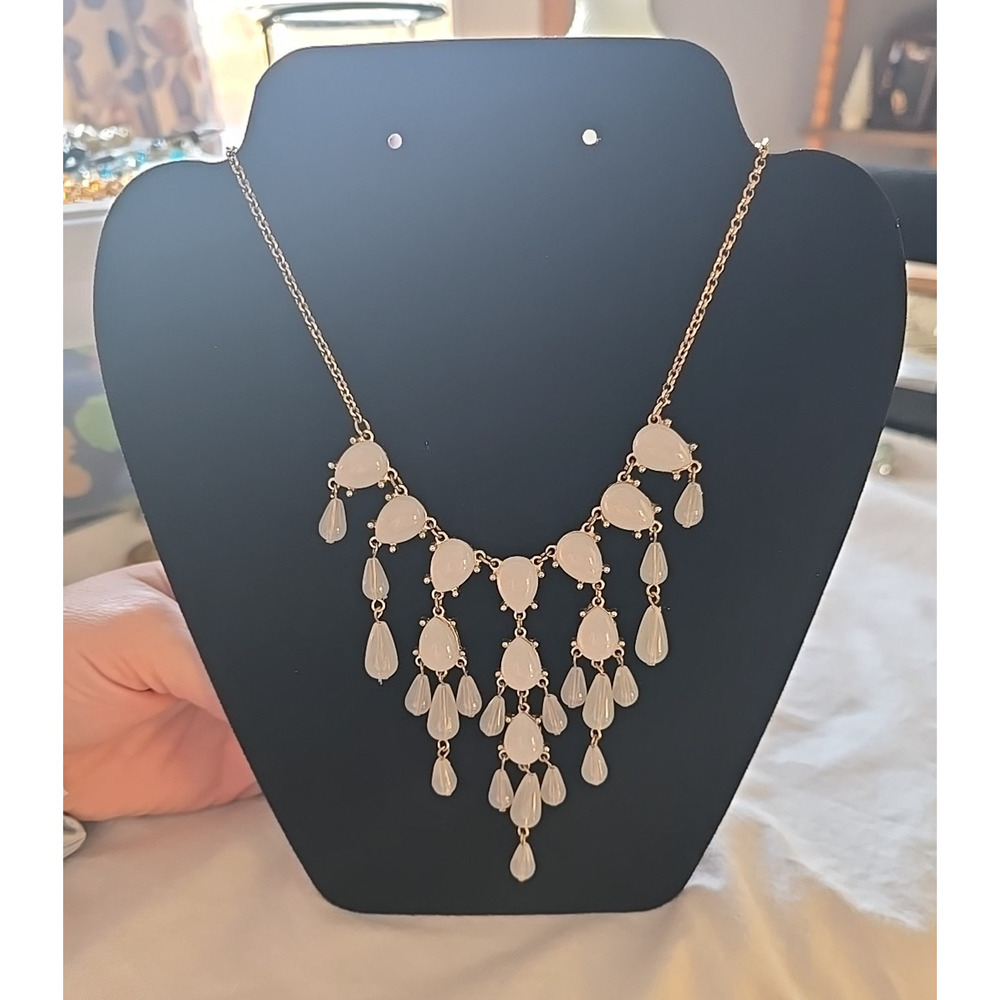 Vtg Gold Tone Teardrop Beaded Elegant Fashion Statement Bib Necklace‎ Jewelry